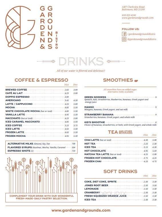 Garden & Grounds Bistro - Baltimore, MD menu_pic