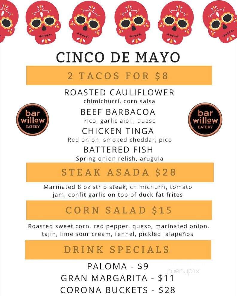 Bar Willow Eatery - Regina, SK menu_pic