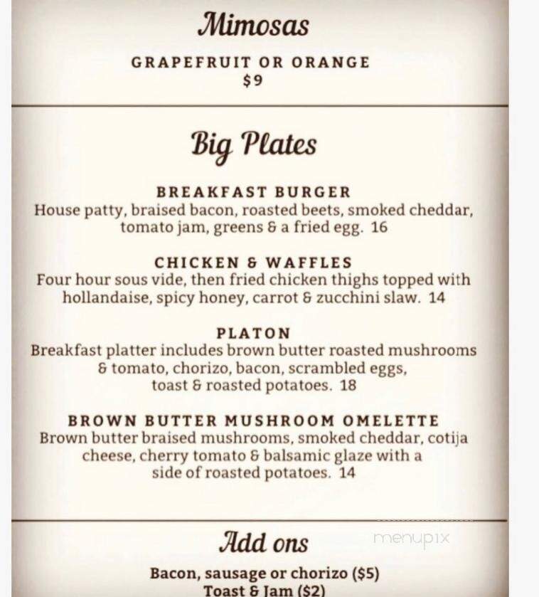 Bar Willow Eatery - Regina, SK menu_pic