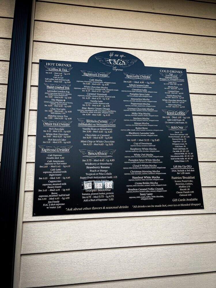 Talia Espresso Drive-Thru - Elkin, NC menu_pic