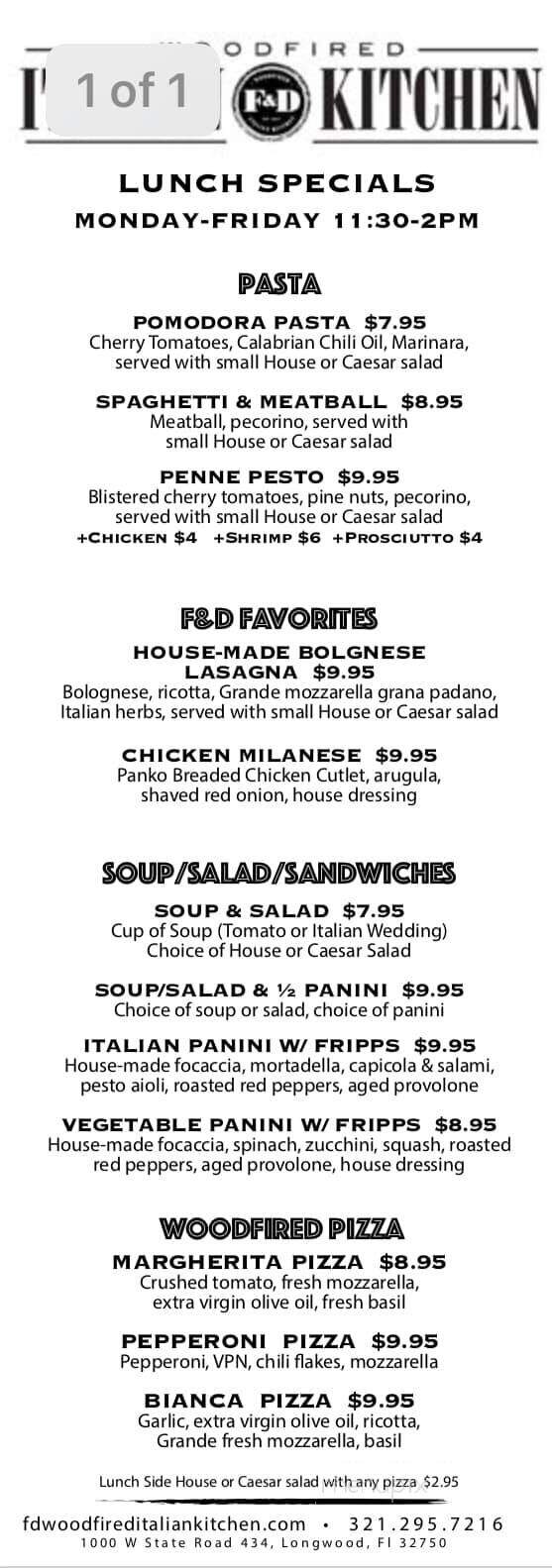 F&D Woodfired Italian Kitchen - Longwood, FL menu_pic