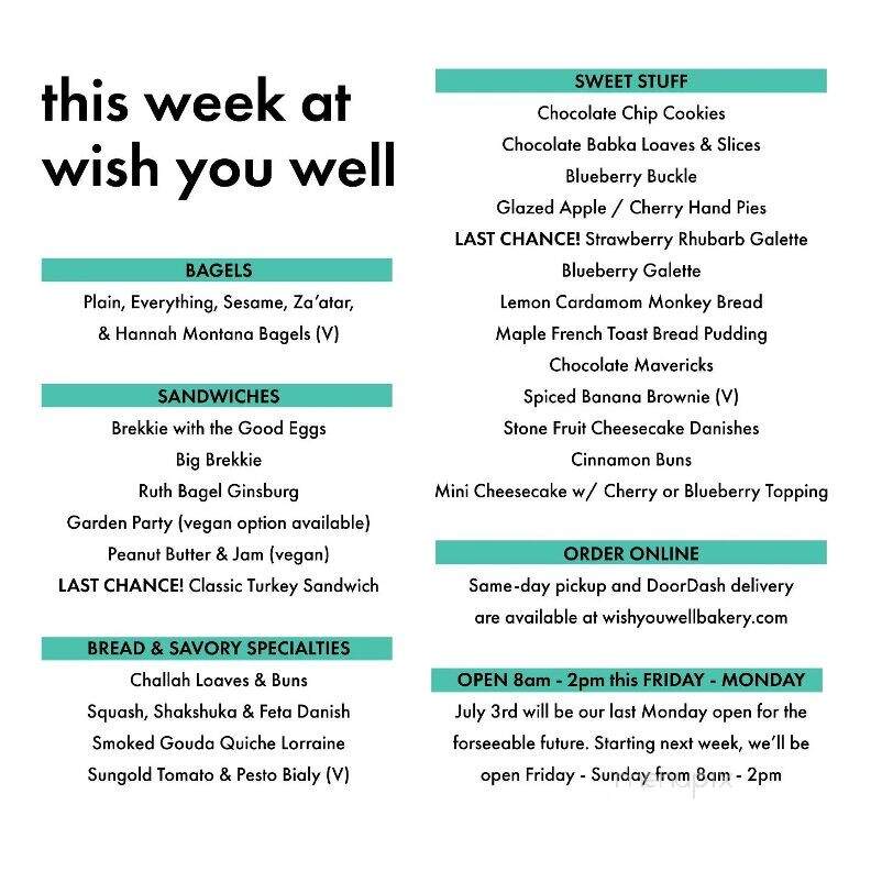 Wish You Well Bakery - Lancaster, PA menu_pic