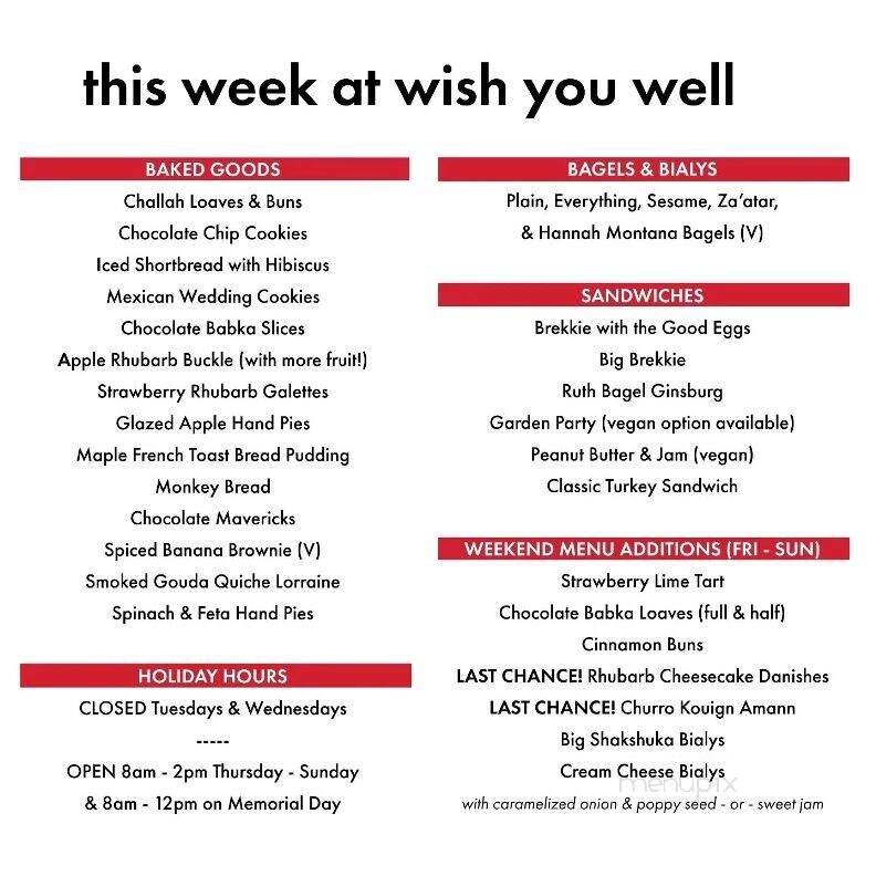 Wish You Well Bakery - Lancaster, PA menu_pic
