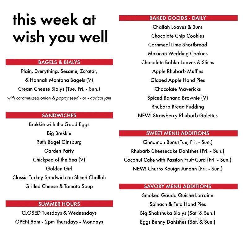 Wish You Well Bakery - Lancaster, PA menu_pic