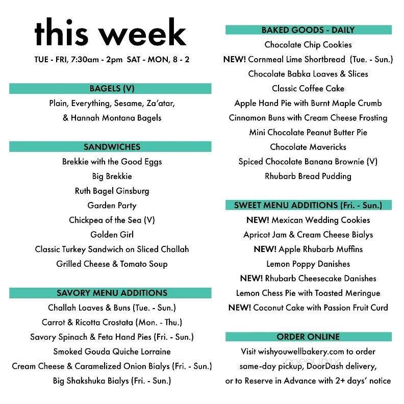 Wish You Well Bakery - Lancaster, PA menu_pic