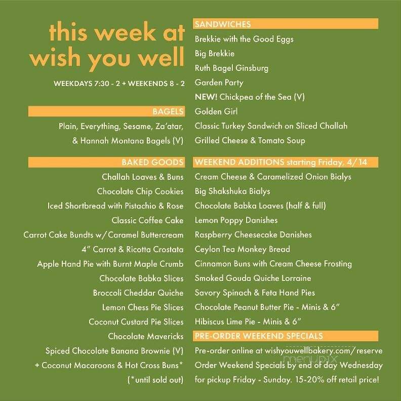 Wish You Well Bakery - Lancaster, PA menu_pic