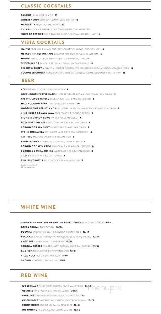 Vista - Hermosa Beach, CA menu_pic