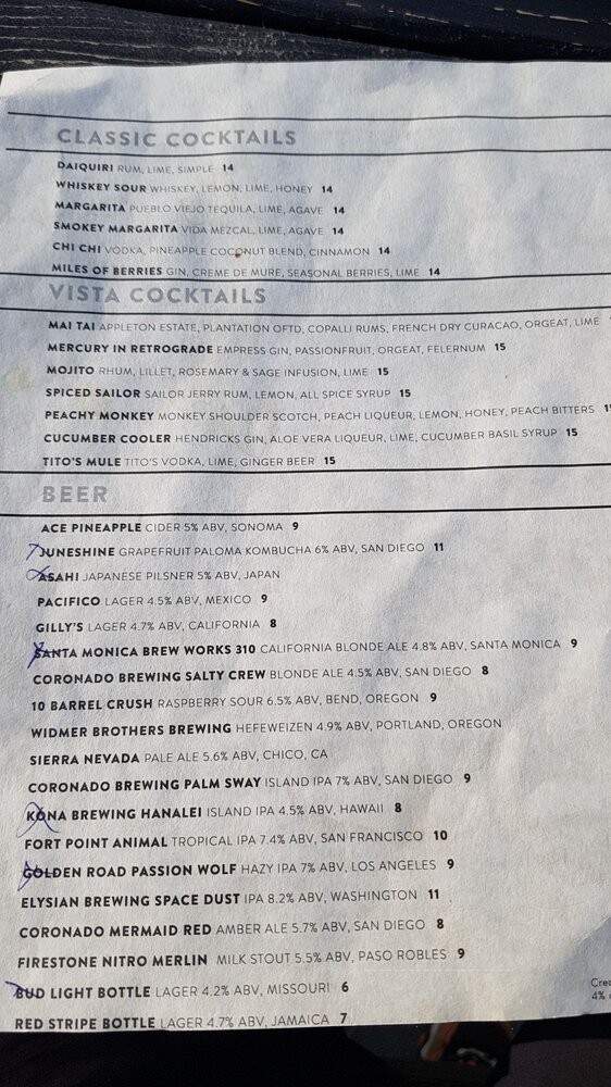 Vista - Hermosa Beach, CA menu_pic