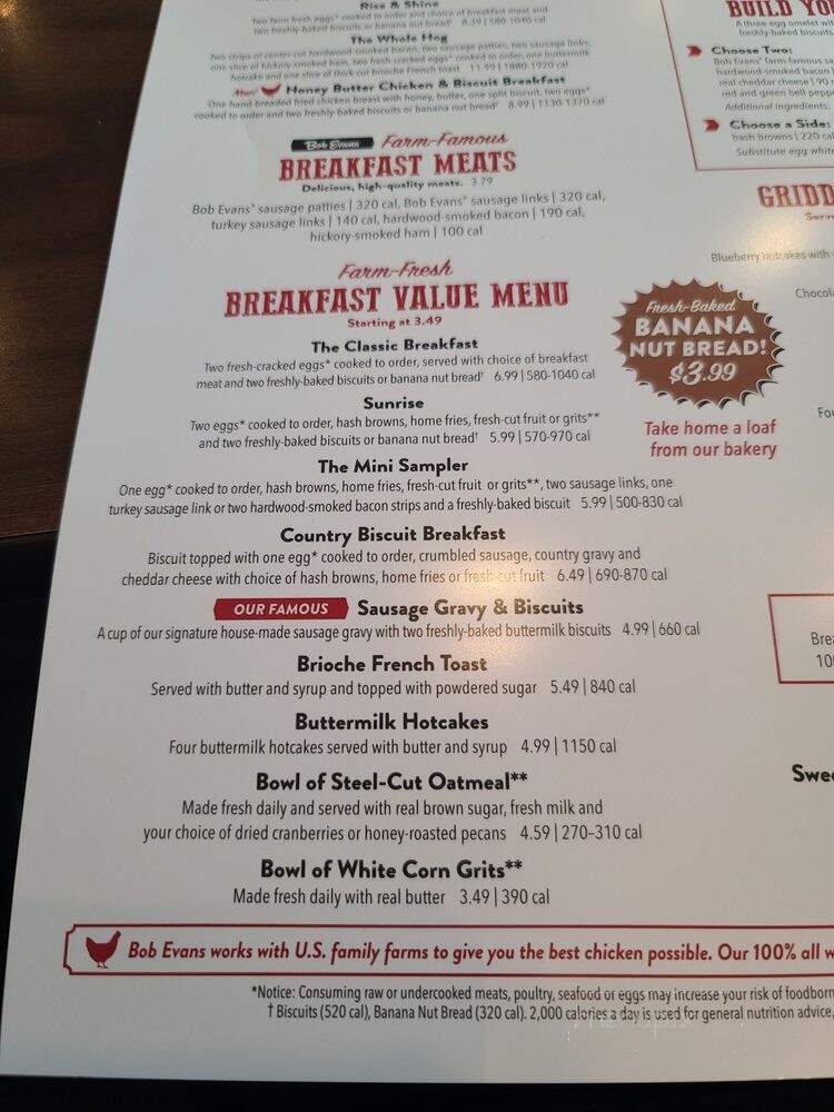Bob Evans Restaurant - Aurora, IN menu_pic