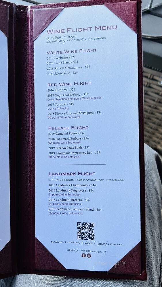 Rubino Estates Winery - Pleasanton, CA menu_pic