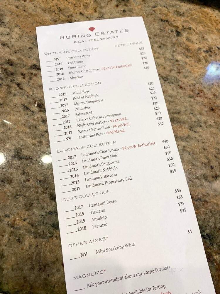 Rubino Estates Winery - Pleasanton, CA menu_pic