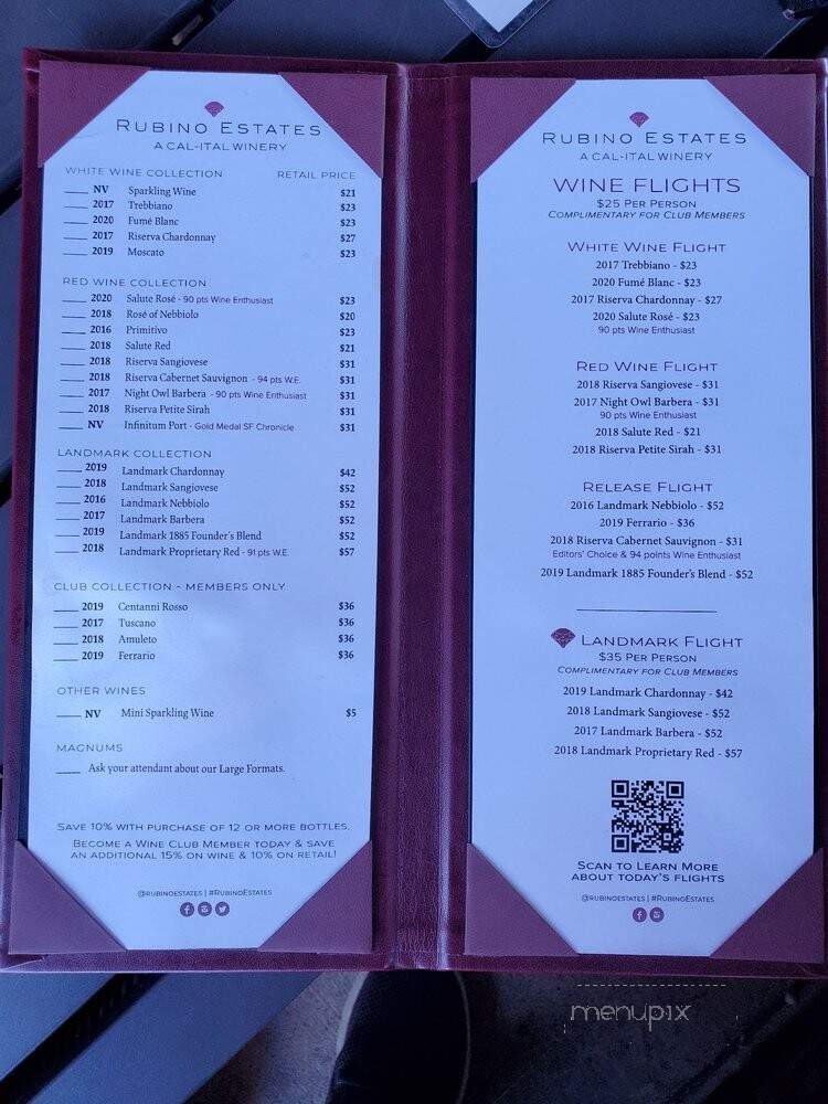 Rubino Estates Winery - Pleasanton, CA menu_pic