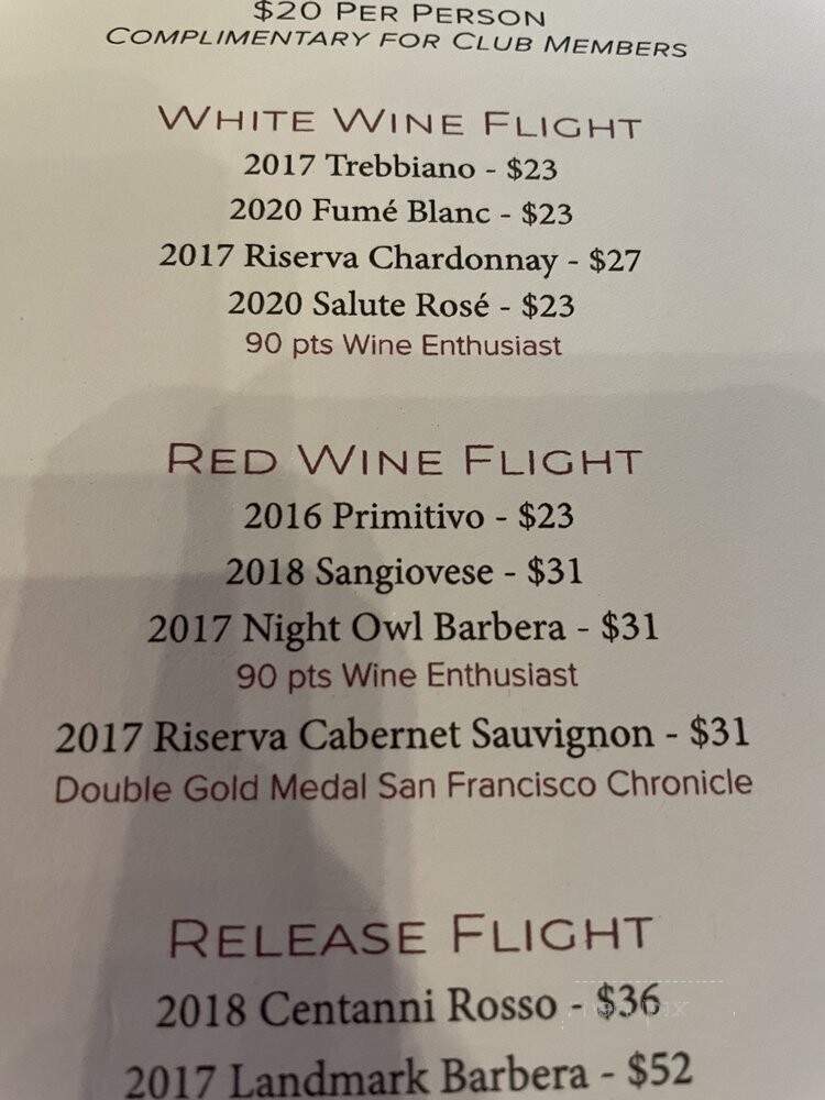 Rubino Estates Winery - Pleasanton, CA menu_pic