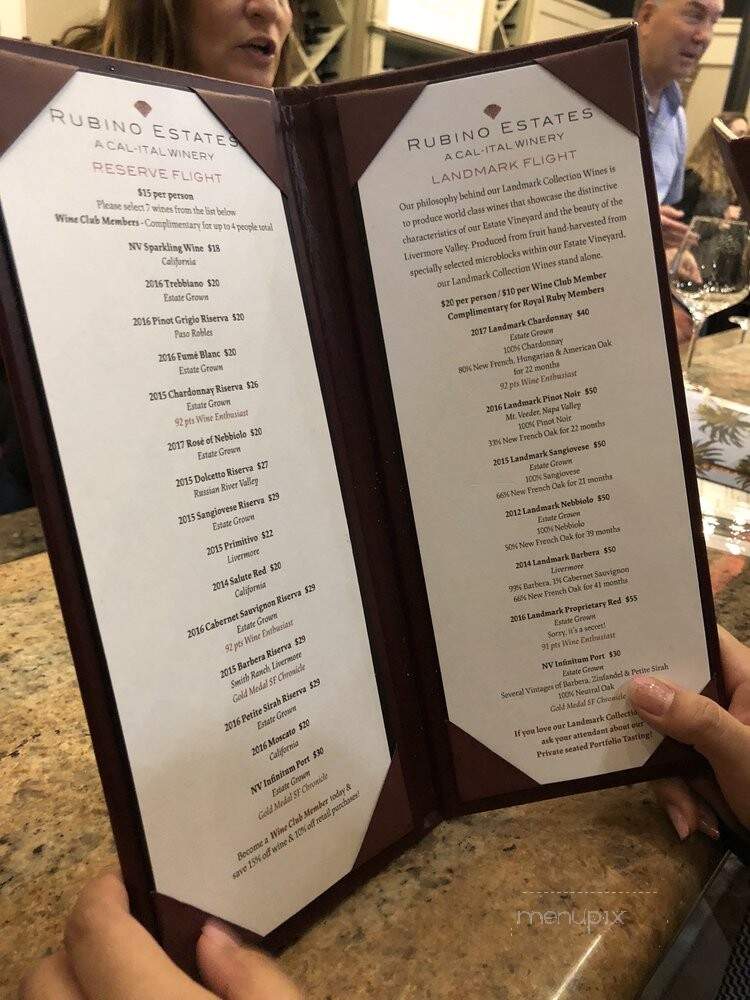 Rubino Estates Winery - Pleasanton, CA menu_pic