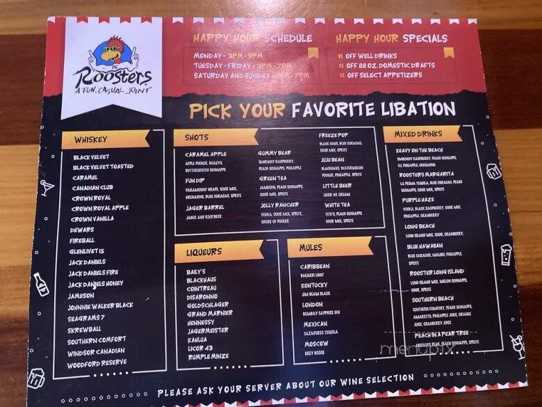 Roosters - Canton, OH menu_pic