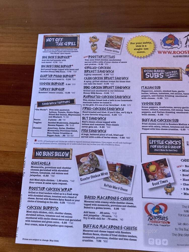 Roosters - Canton, OH menu_pic