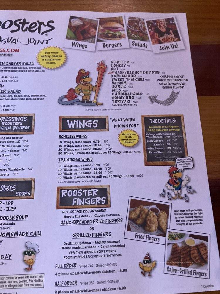 Roosters - Canton, OH menu_pic