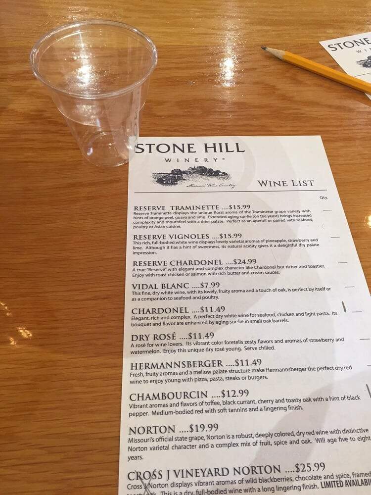 Stone Hill Winery - Hermann, MO menu_pic