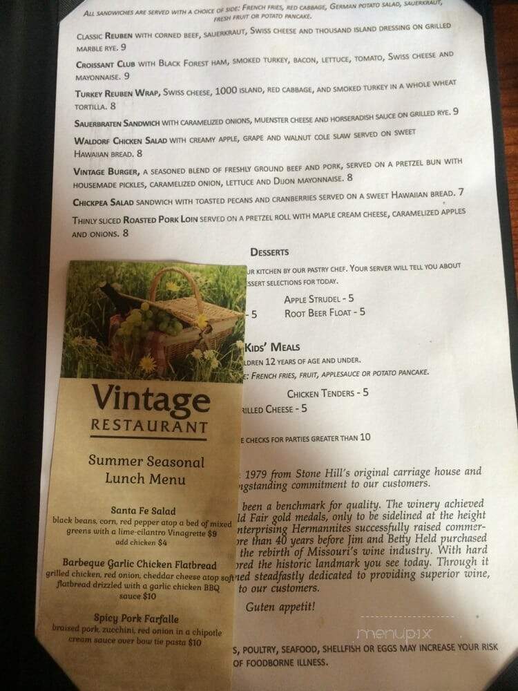Stone Hill Winery - Hermann, MO menu_pic