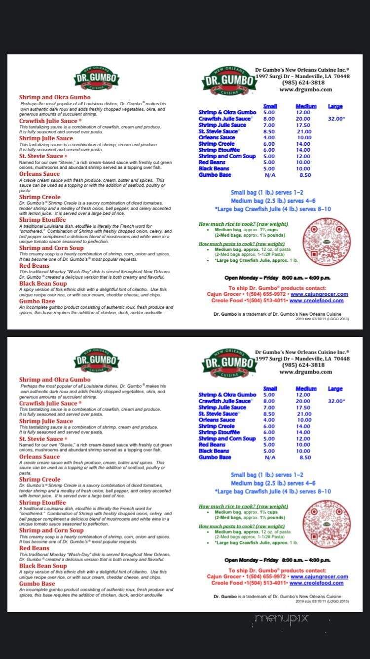 Dr. Gumbo's New Orleans Cuisine, Inc. - Mandeville, LA menu_pic