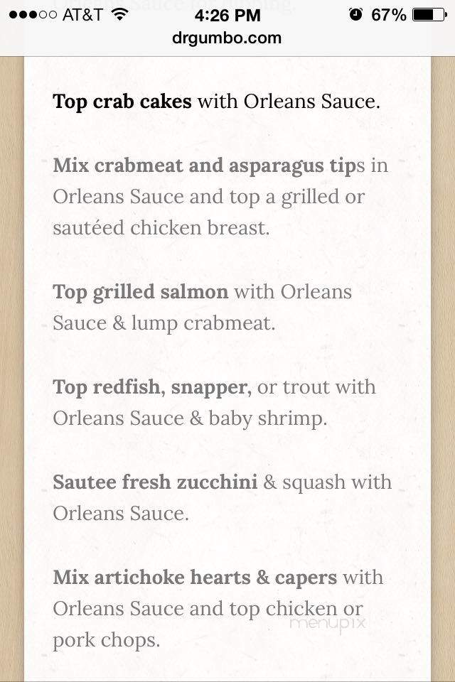 Dr. Gumbo's New Orleans Cuisine, Inc. - Mandeville, LA menu_pic