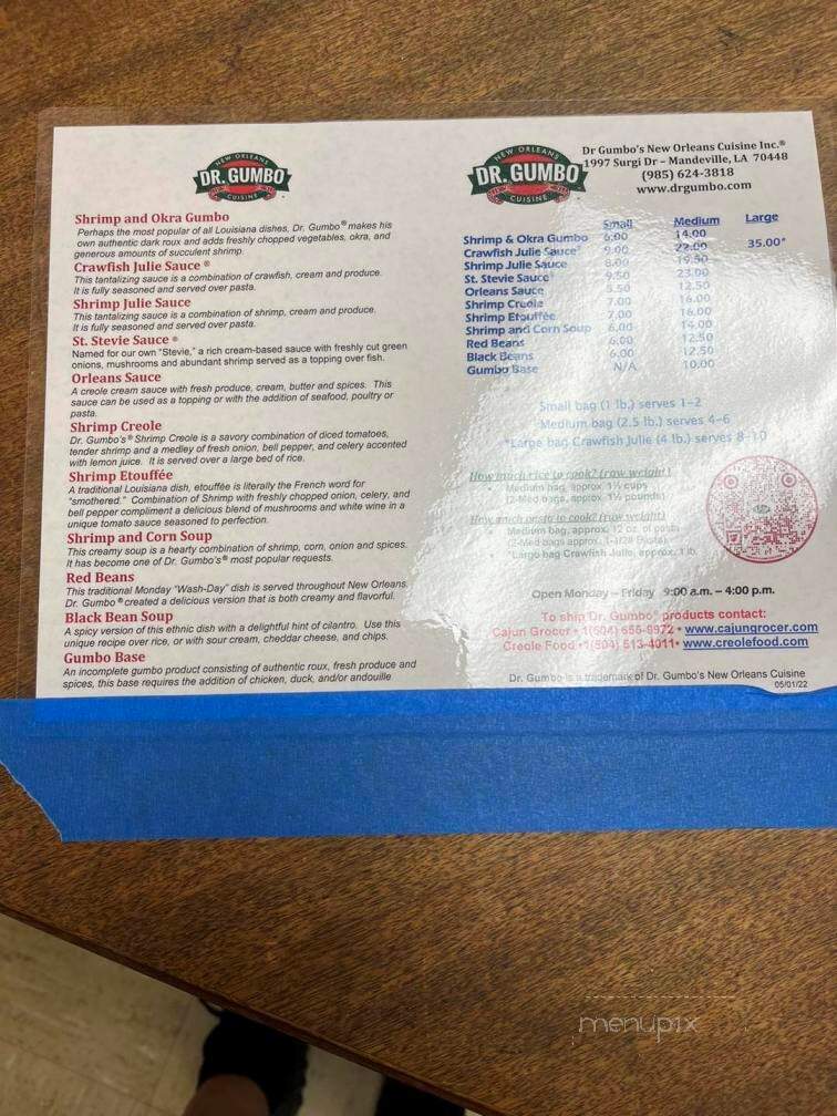 Dr. Gumbo's New Orleans Cuisine, Inc. - Mandeville, LA menu_pic