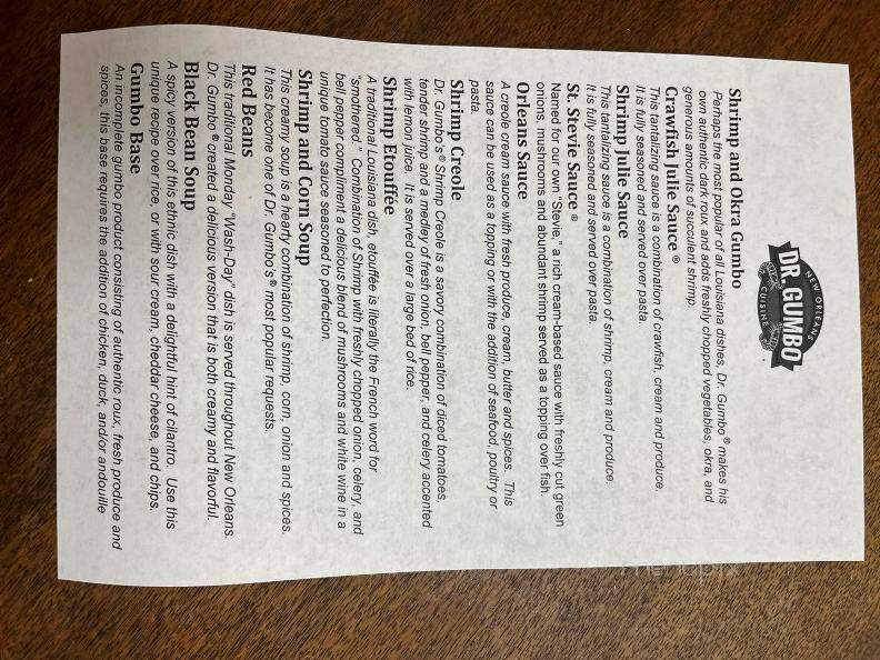 Dr. Gumbo's New Orleans Cuisine, Inc. - Mandeville, LA menu_pic