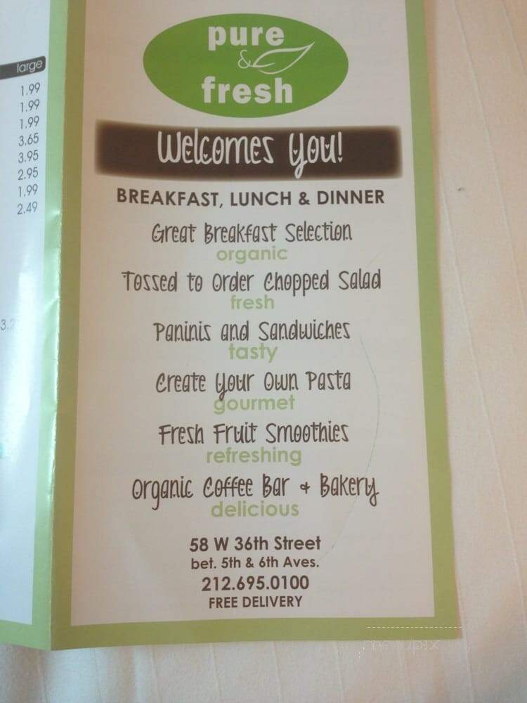Pure & Fresh - New York, NY menu_pic