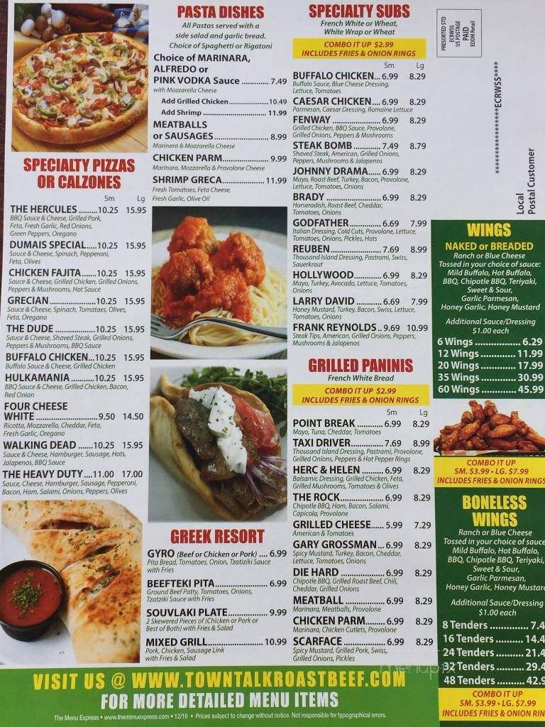 Town Talk Roast Beef & Wings - North Attleborough, MA menu_pic