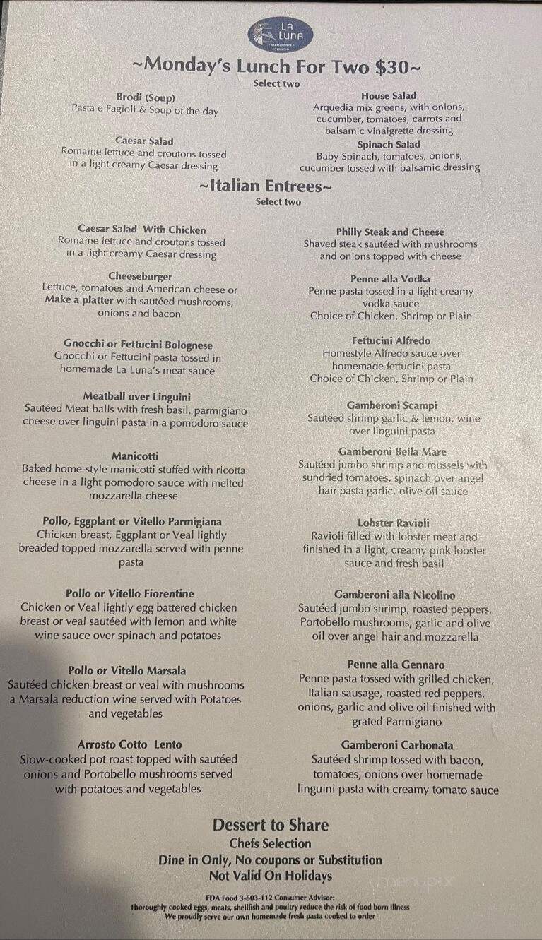 La Luna Ristorante - New London, CT menu_pic