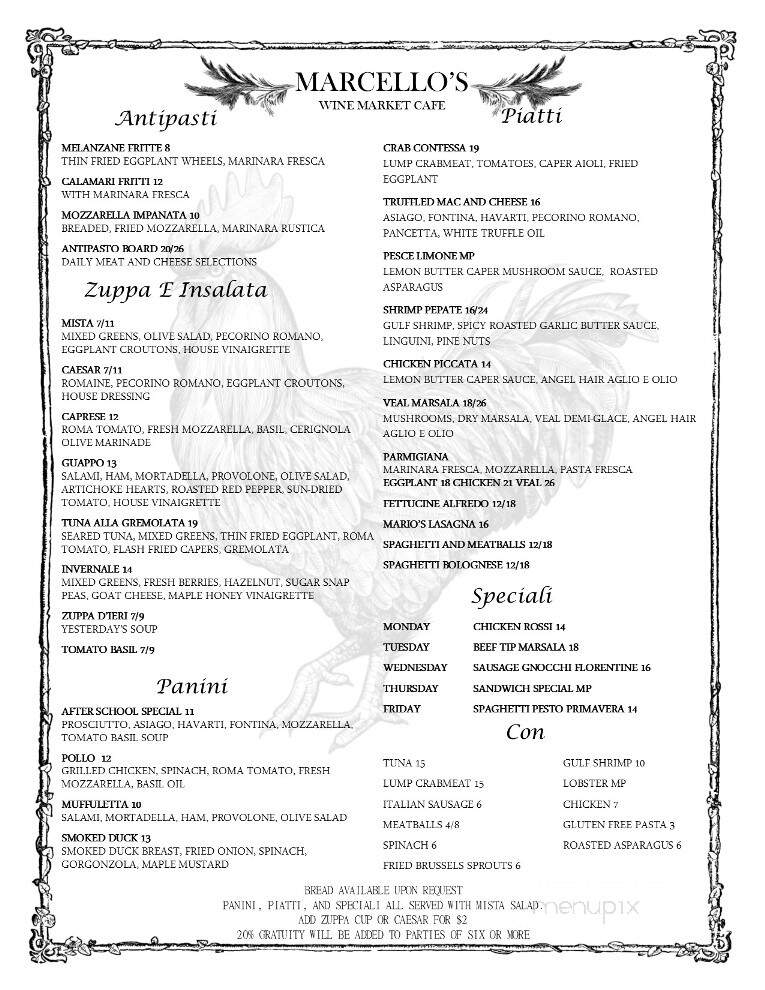 Marcello's Wine Market Cafe - Lafayette, LA menu_pic