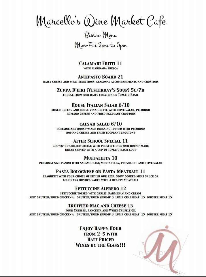Marcello's Wine Market Cafe - Lafayette, LA menu_pic