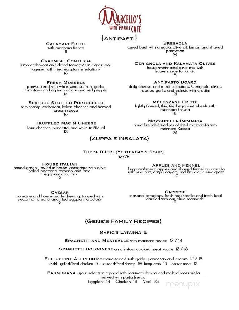 Marcello's Wine Market Cafe - Lafayette, LA menu_pic