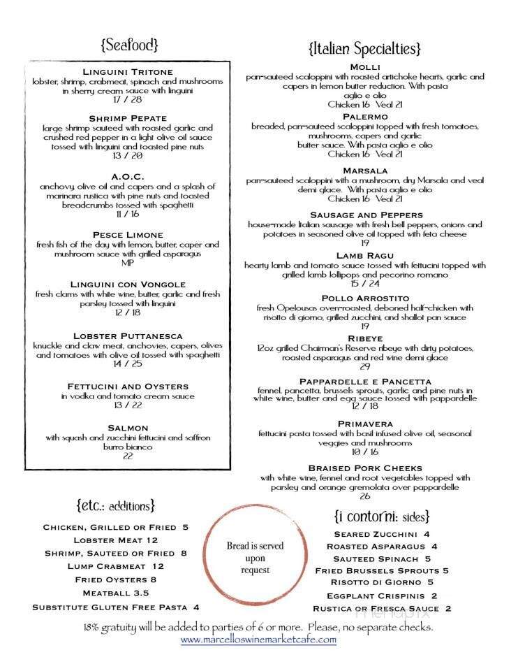 Marcello's Wine Market Cafe - Lafayette, LA menu_pic