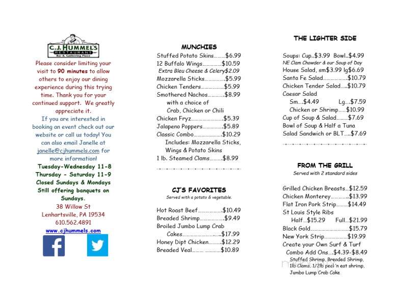 C J Hummel's - Lenhartsville, PA menu_pic