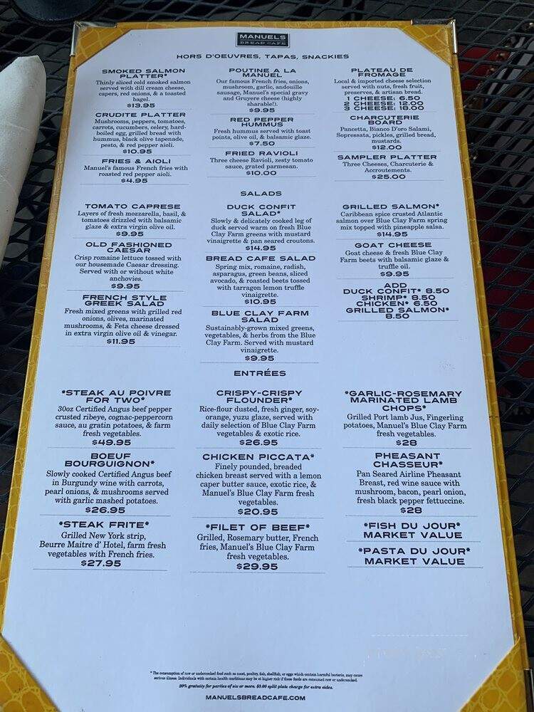 Manuel's Bread Cafe - North Augusta, SC menu_pic