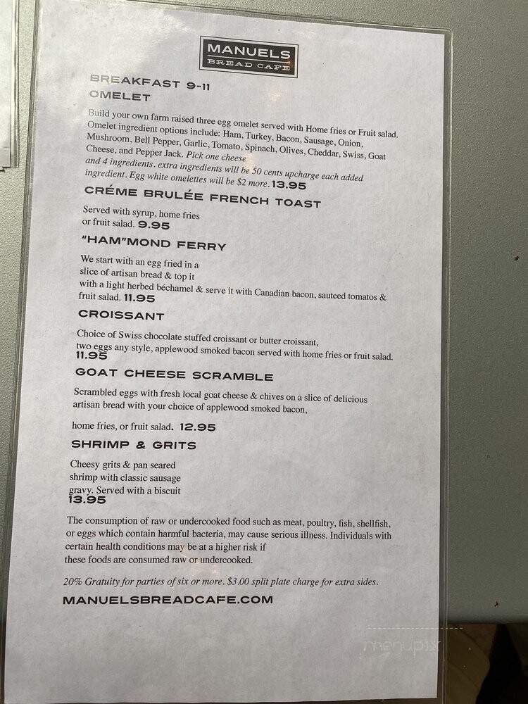 Manuel's Bread Cafe - North Augusta, SC menu_pic