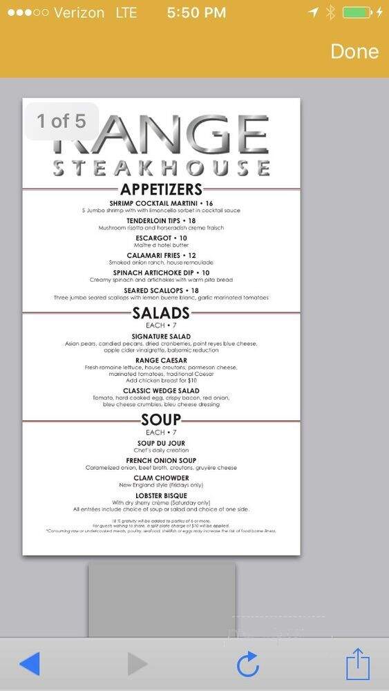 The Range Steakhouse - Maricopa, AZ menu_pic