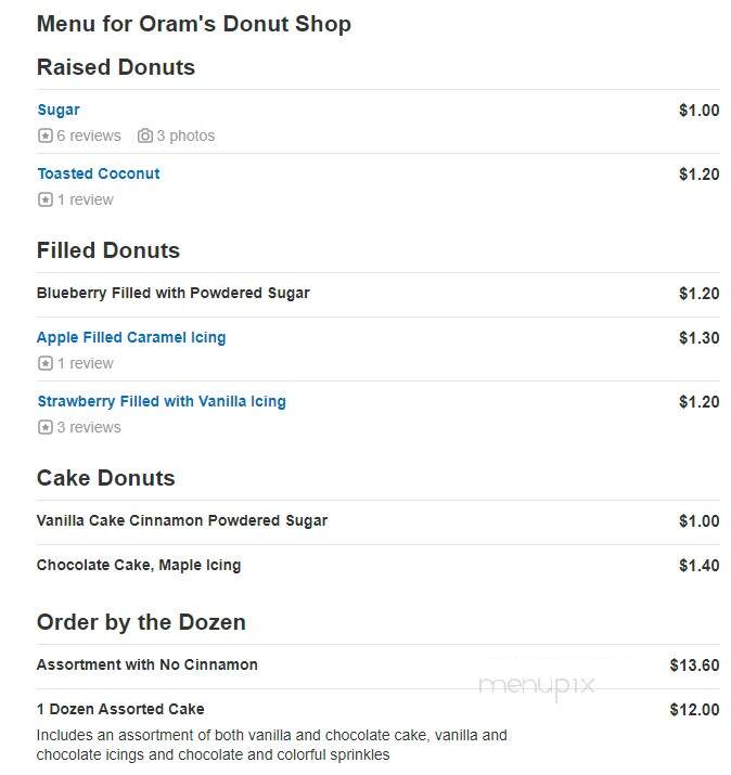 Oram's Donut Shop - Beaver Falls, PA menu_pic