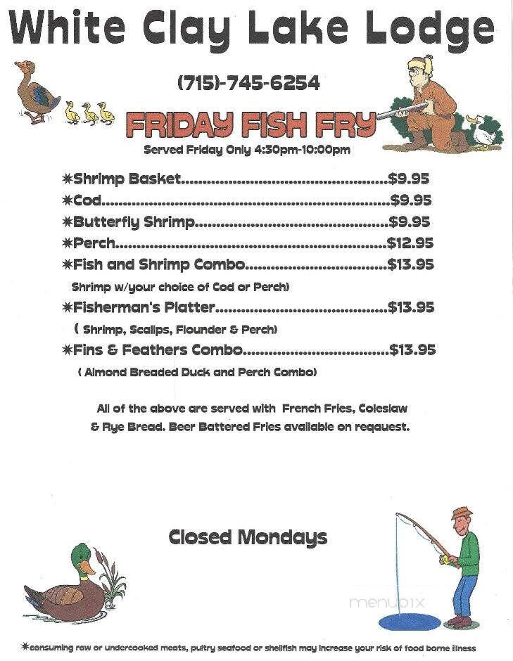 White Clay Lake Lodge - Cecil, WI menu_pic