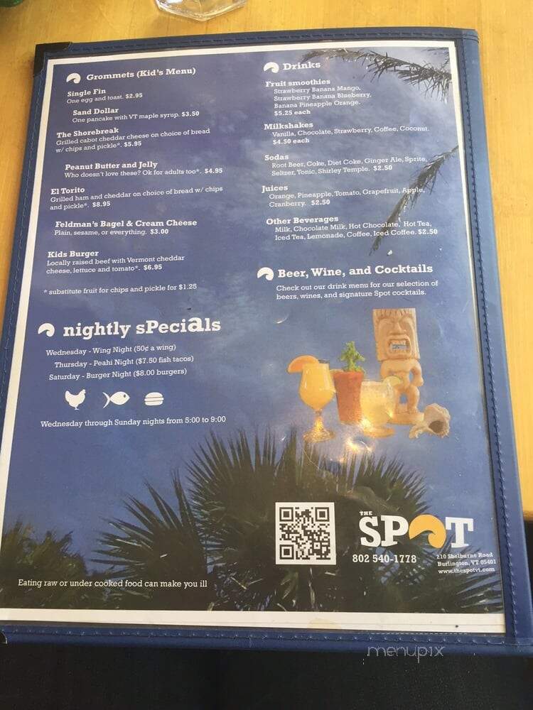 The Spot - Burlington, VT menu_pic