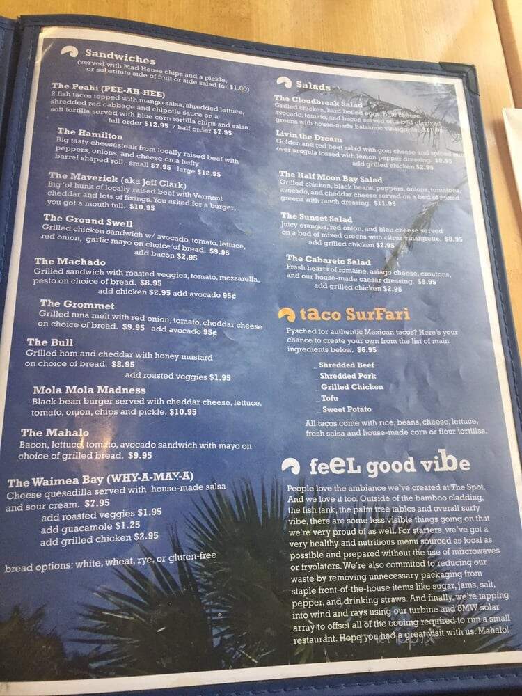 The Spot - Burlington, VT menu_pic