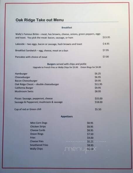 Oakridge Inn - Webb Lake, WI menu_pic