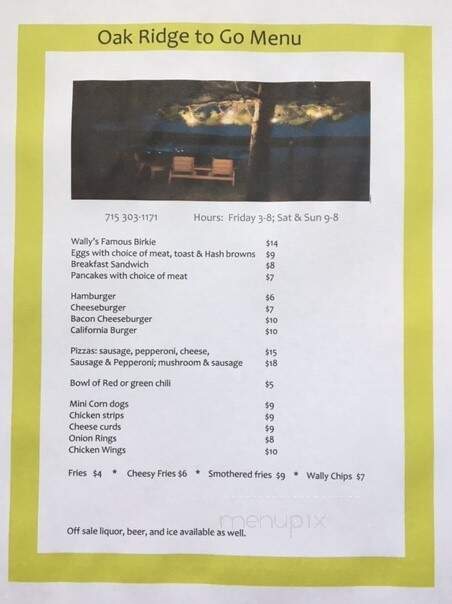 Oakridge Inn - Webb Lake, WI menu_pic