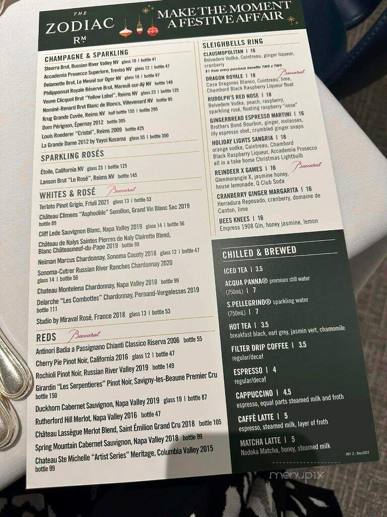 Zodiac Room - Dallas, TX menu_pic
