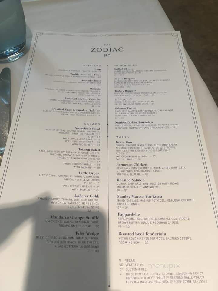 Zodiac Room - Dallas, TX menu_pic