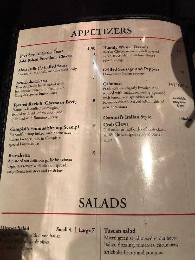 Campisi's Egyptian Restaurant - Dallas, TX menu_pic