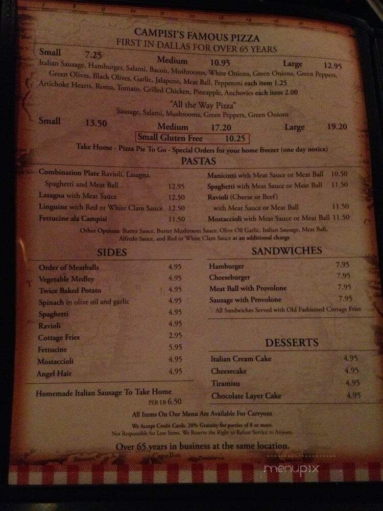 Campisi's Egyptian Restaurant - Dallas, TX menu_pic