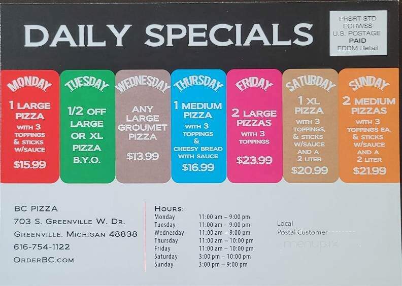 BC Pizza - Greenville, MI menu_pic