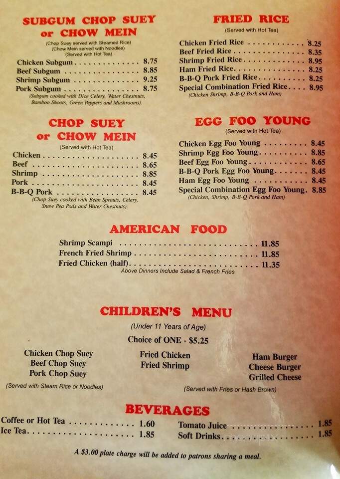 Hong Kong Restaurant - Battle Creek, MI menu_pic